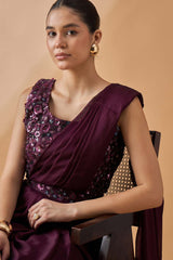 Maroon Satin Solid Saree