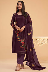 Violet Georgette Embroidered Round Neck Salwar Kameez