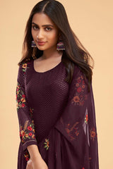 Violet Georgette Embroidered Round Neck Salwar Kameez