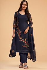 Navy Blue Georgette Embroidered Round Neck Salwar Kameez