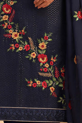 Navy Blue Georgette Embroidered Round Neck Salwar Kameez