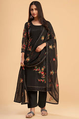 Black Georgette Embroidered Round Neck Salwar Kameez