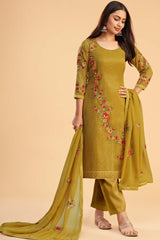 Mustard Georgette Embroidered Round Neck Salwar Kameez