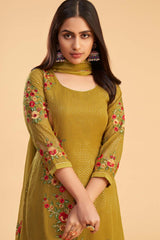 Mustard Georgette Embroidered Round Neck Salwar Kameez