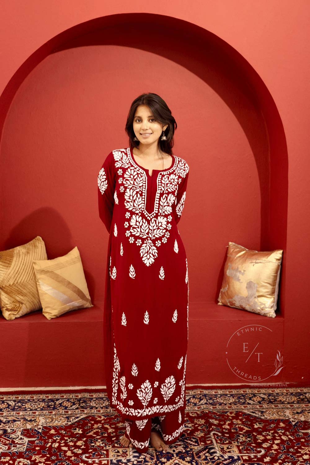 Zainab chikankari set in Maroon