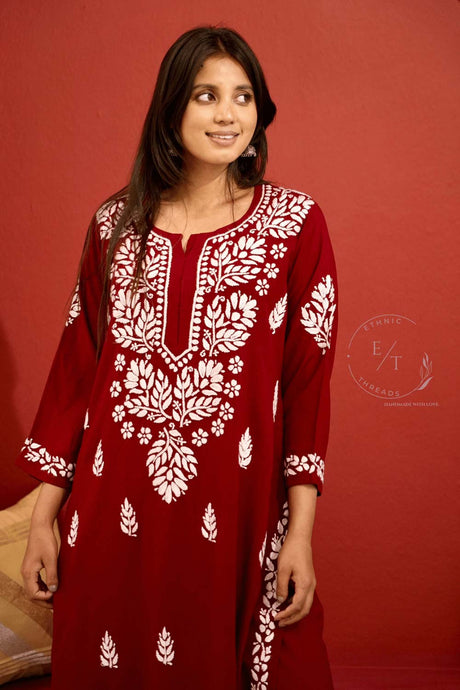 Zainab chikankari set in Maroon