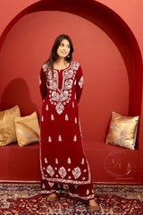 Zainab chikankari set in Maroon