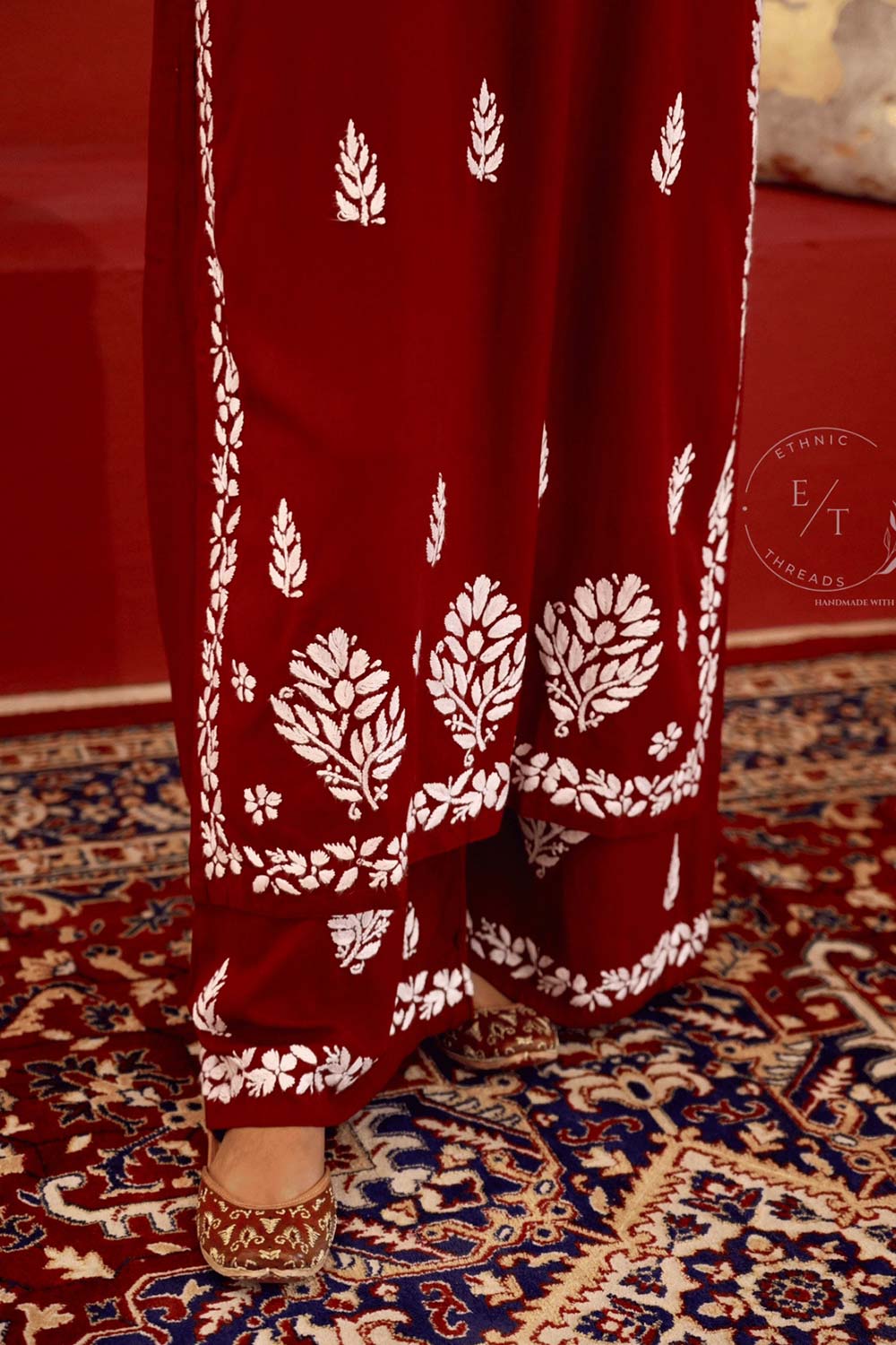 Zainab chikankari set in Maroon