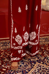 Zainab chikankari set in Maroon