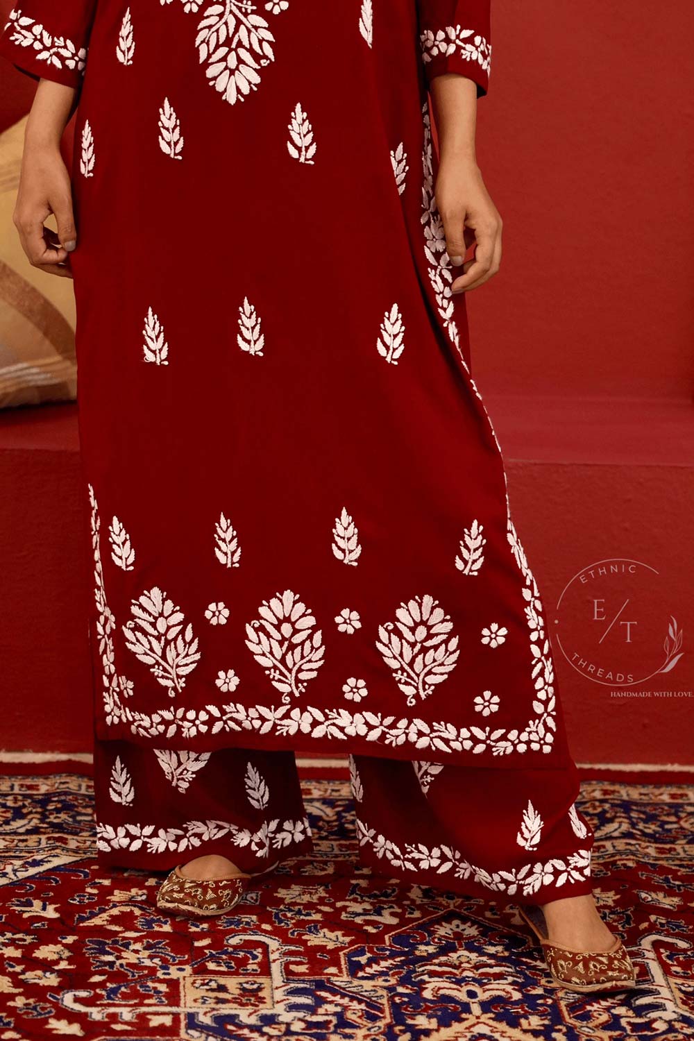 Zainab chikankari set in Maroon