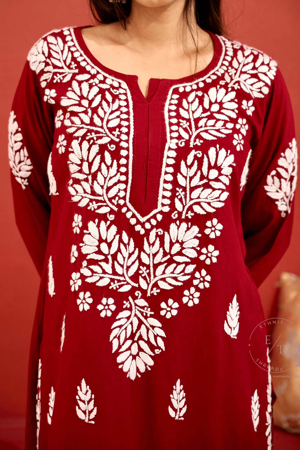 Zainab chikankari set in Maroon