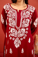 Zainab chikankari set in Maroon