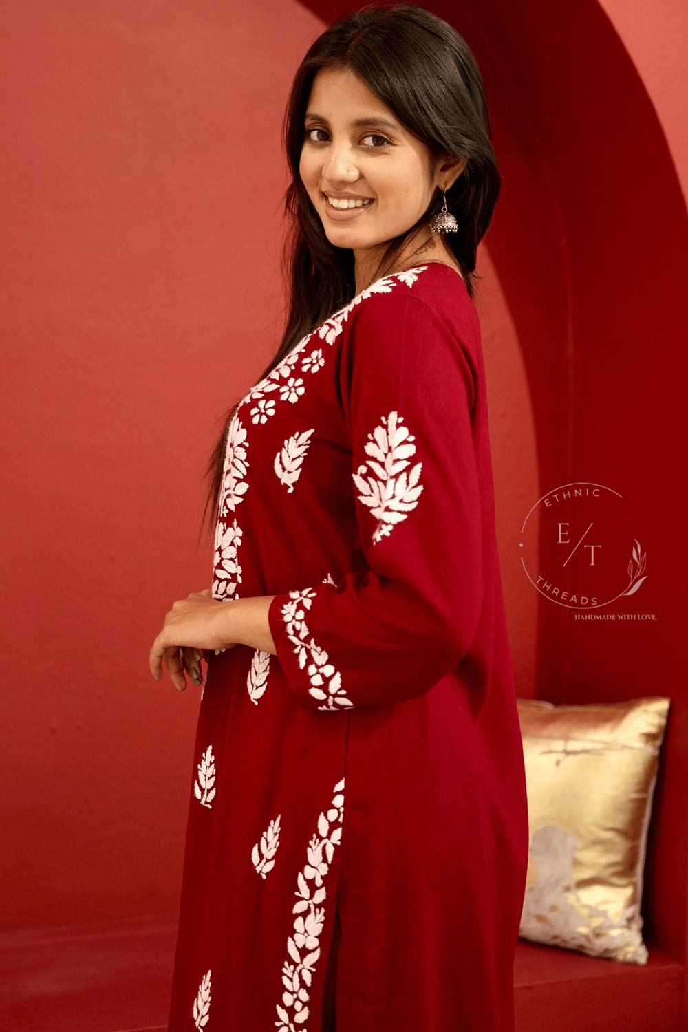 Zainab chikankari set in Maroon