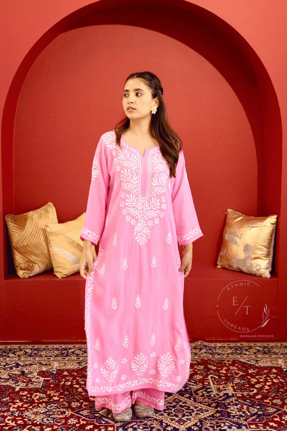 Zainab chikankari set in Pink