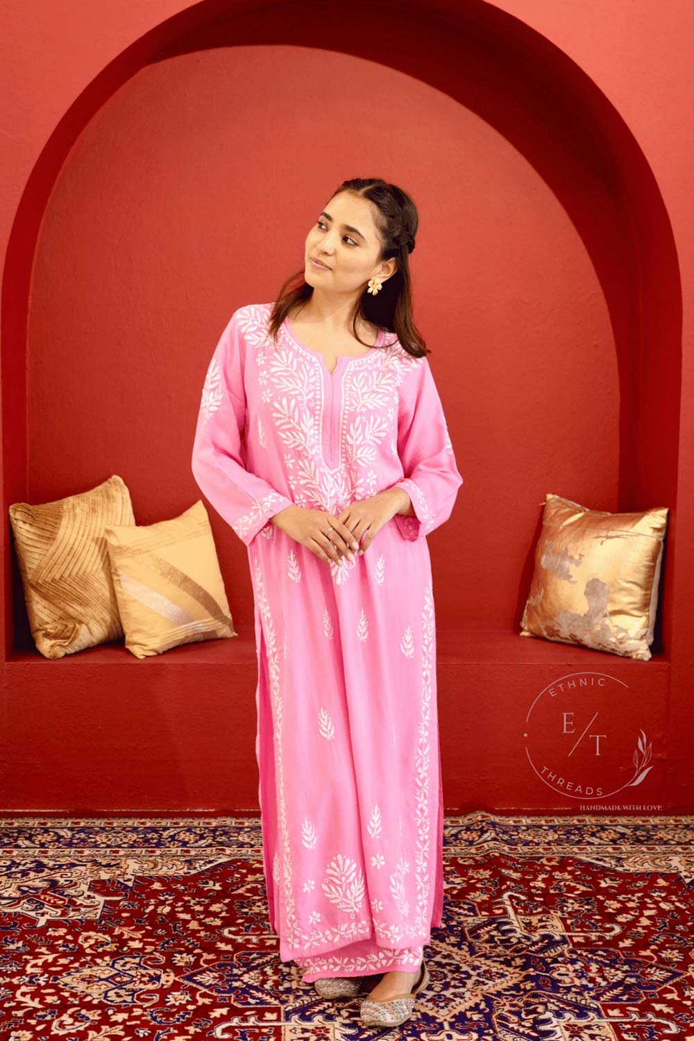 Zainab chikankari set in Pink