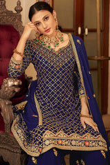 Blue Georgette Embroidered Round Neck Pakistani Salwar Kameez