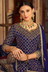 Blue Georgette Embroidered Round Neck Pakistani Salwar Kameez