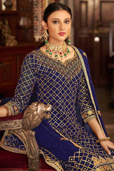 Blue Georgette Embroidered Round Neck Pakistani Salwar Kameez