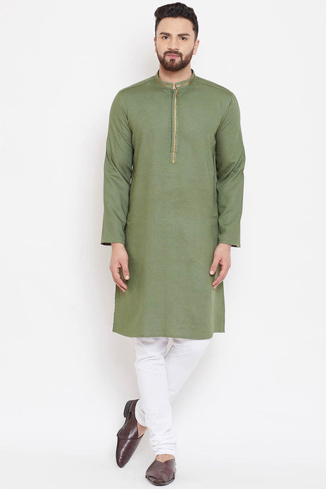 Buy Men's Linen Solid Kurta in Green