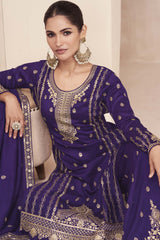 Purple Silk Embroidered Readymade Suits