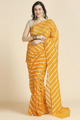 Yellow Kota Leheriya Organza Saree With Shimmer Unstitch Blouse