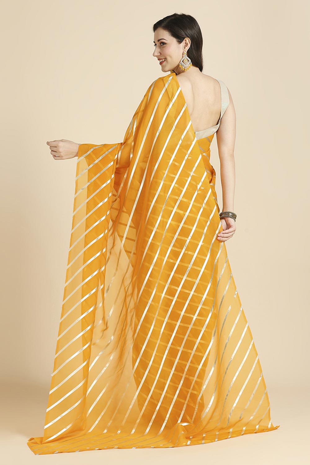 Yellow Kota Leheriya Organza Saree With Shimmer Unstitch Blouse