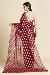 Wine Kota Leheriya Organza Saree With Shimmer Unstitch Blouse