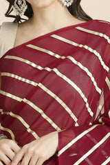 Wine Kota Leheriya Organza Saree With Shimmer Unstitch Blouse