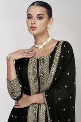 Black Georgette Embroidered Elbow Sleeve Round Neck Pakistani Salwar Kameez