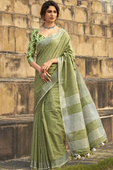 Green Printed Silk Saree