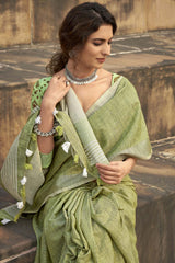 Green Printed Silk Saree