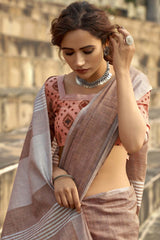 Brown Printed Silk Saree