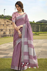 Pink Printed Silk Saree