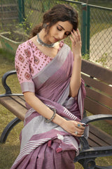 Pink Printed Silk Saree