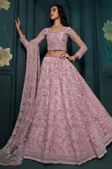 Dusty Pink Net Embroidered Lehenga