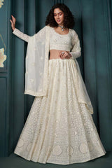 Off White Georgette Embroidered Lehenga