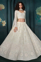 Off White Georgette Embroidered Lehenga