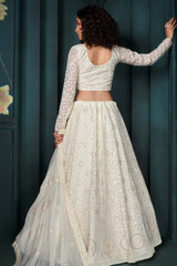 Off White Georgette Embroidered Lehenga