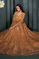 Orange Net Embroidery Bridal Lehenga