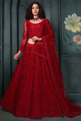 Red Net Embroidery Bridal Lehenga