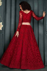 Red Net Embroidery Bridal Lehenga