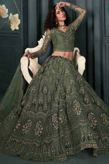 Mehendi Net Embroidery Bridal Lehenga