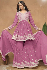 Pink Georgette Embroidered Full Sleeve V Neck Pakistani Salwar Kameez