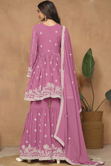 Pink Georgette Embroidered Full Sleeve V Neck Pakistani Salwar Kameez