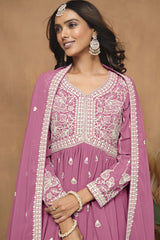 Pink Georgette Embroidered Full Sleeve V Neck Pakistani Salwar Kameez