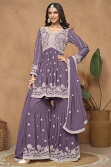 Purple Georgette Embroidered Full Sleeve V Neck Pakistani Salwar Kameez