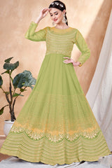 Lime Green Net Embroidery Anarkali Suit