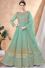 Bottel Green Net Embroidery Anarkali Suit