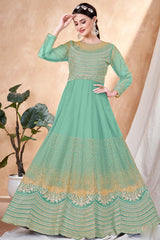 Bottel Green Net Embroidery Anarkali Suit