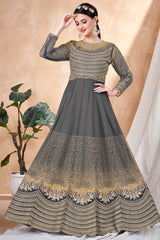 Grey Net Embroidery Anarkali Suit